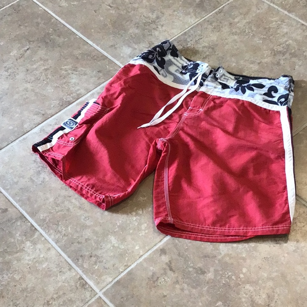 Gotcha swim trunks, red/gray/black/white, size 32